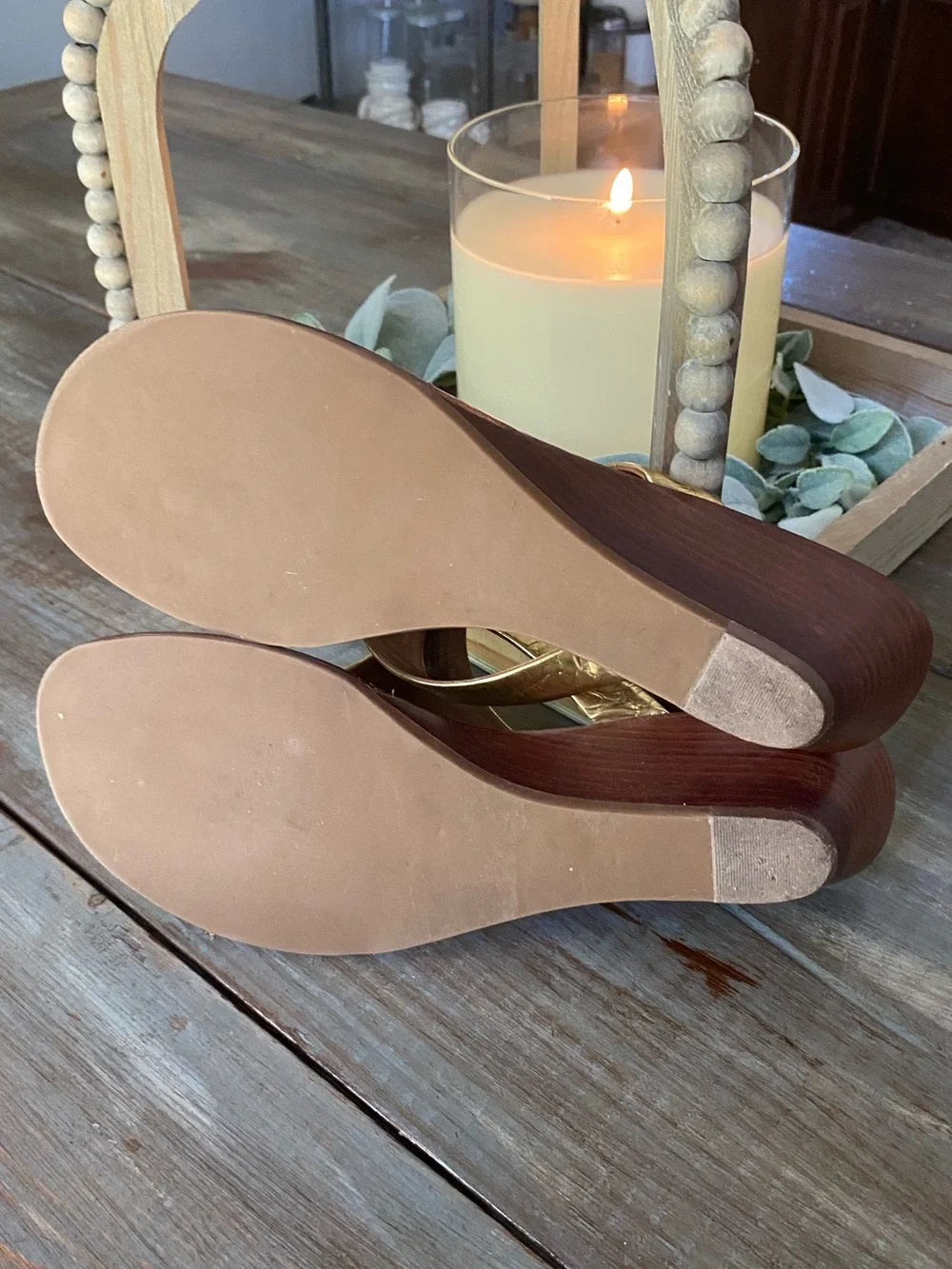Tory Burch Cameron Wedge Logo Open Toe Thong Sandals Womens 10.5 Metallic Gold